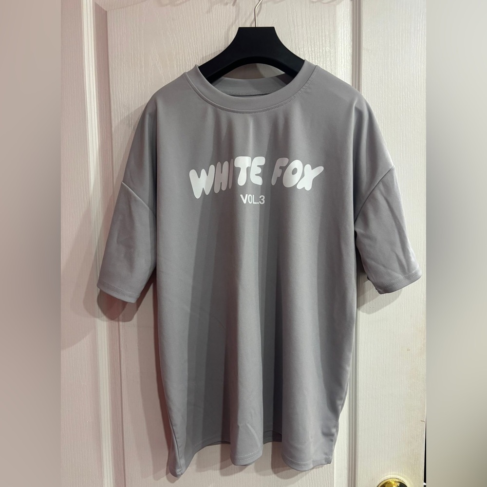 Light Grey Short Sleeve Tee with White Fox Text